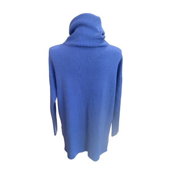 French Connection Cobalt Blue Cowlneck Slouch Long Split hem Sweater Cozy Casual - Picture 2 of 8